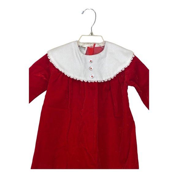 Vintage Girls Montgomery Ward Lace Bib Collar Red Velvet Holiday Dress 2/3T - Picture 13 of 14